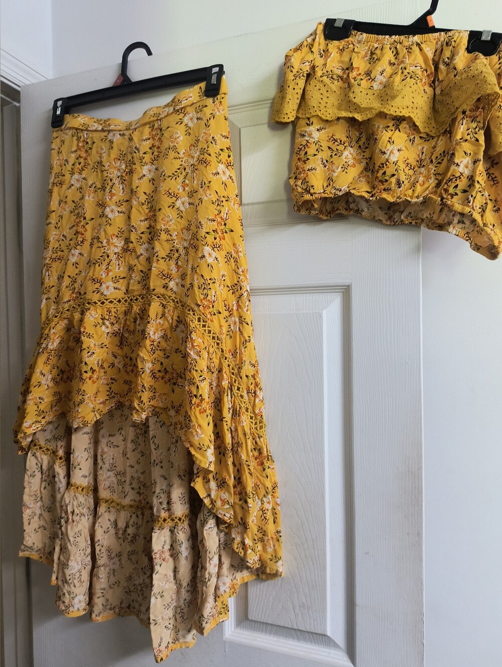 Yellow Floral Two Piece Crop Top & Skirt Set